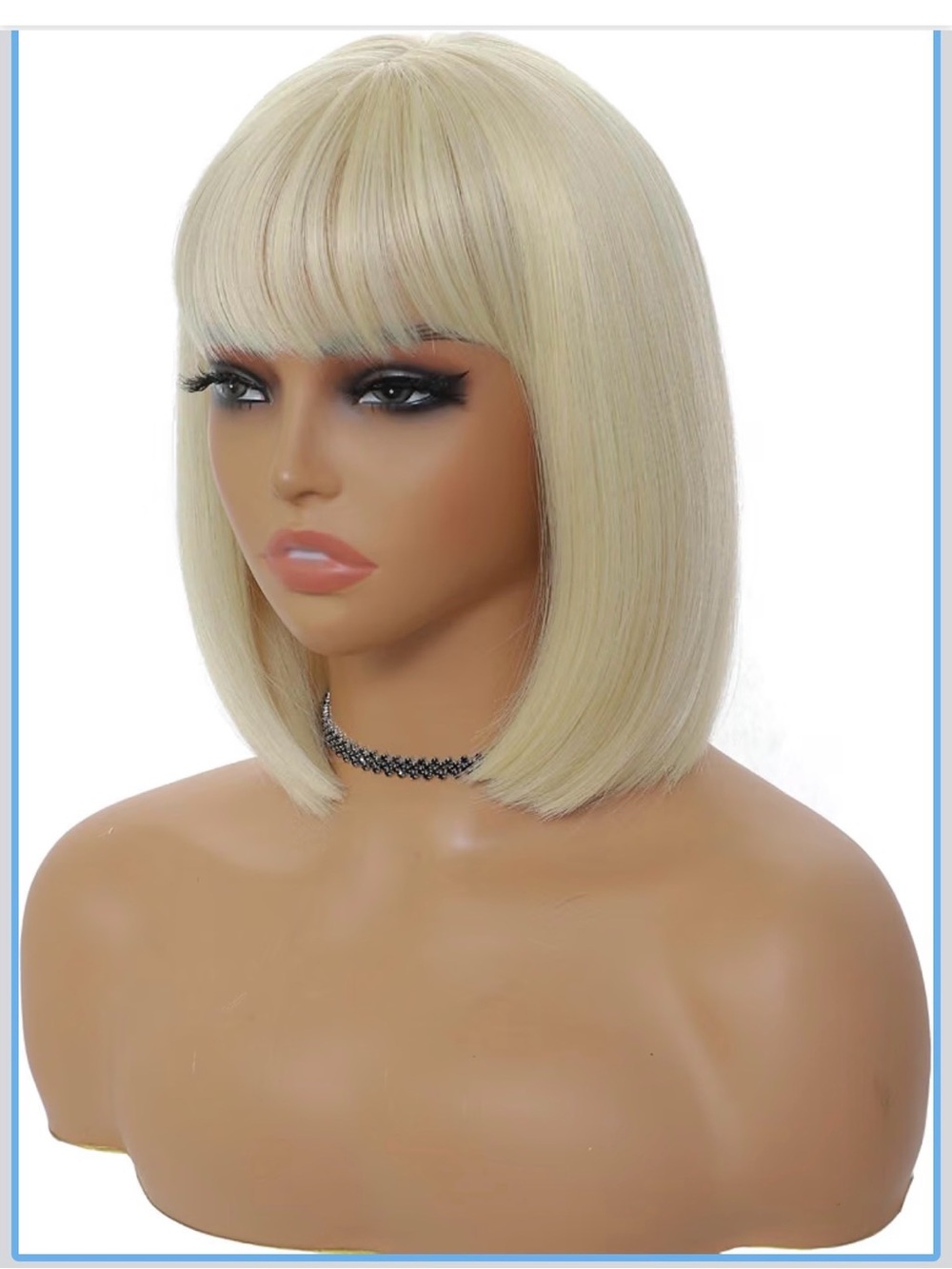 BEAUTIFA,
Blonde Wig w/ Bangs 12 Inch Short Straight Blonde Wigs Synthetic
